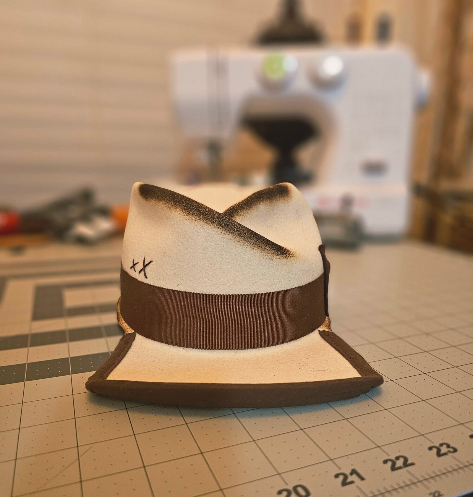 White cross top Fedora Cap