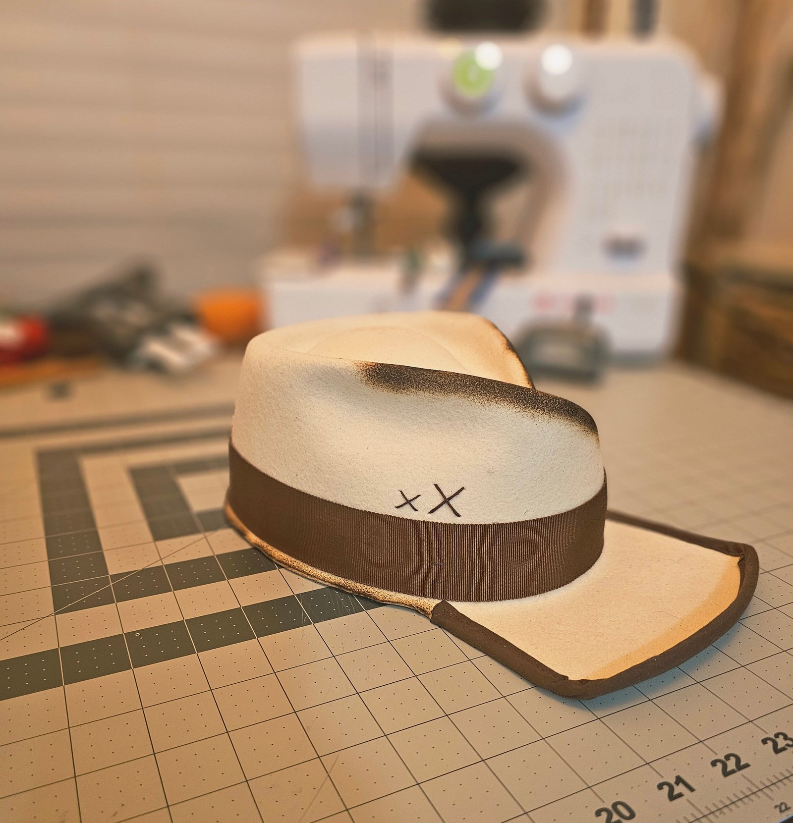 White cross top Fedora Cap